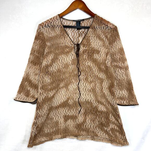 Bisou Bisou Fishnet‎ Large Top Tunic Dyed Fairy Grunge Knit Coverup Beach Retro - Picture 1 of 8